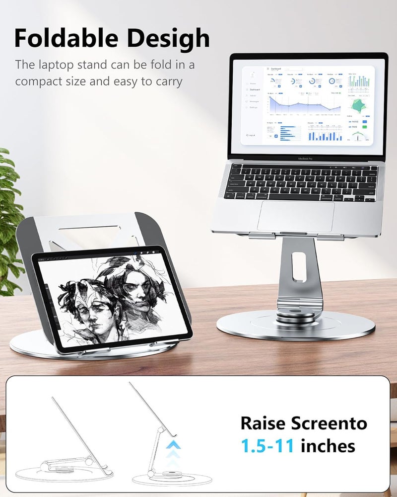 LOXP High-End Laptop Stand for Desk with 360 Rotating Base, Ergonomic Protable Laptop Riser for Collaborative Work, Aluinum Computer Notebook Stand Holder for MacBook Air Pro, Dell, XPS, HP up to 17 Inches - Image 3